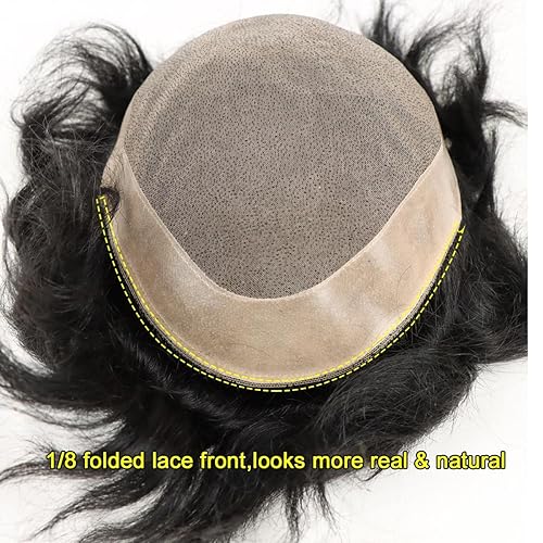 Miniatura 3 de HAPPY&CC Toupee - Piezas de cabello humano europeo para hombres, sistema de reemplazo de cabello humano europeo para hombres, base mono soldada fina