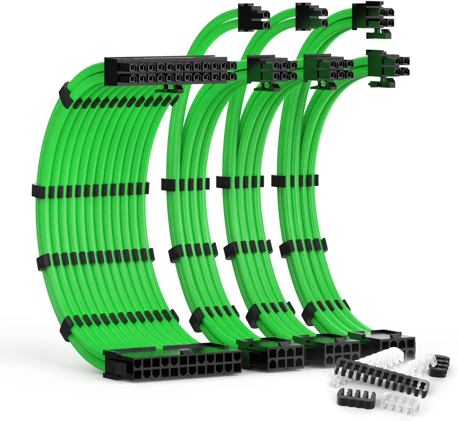 ABNO1 PSU Extension Kit With Two Sets of Cable Combs - 24Pin/8Pin EPS/2x8Pin PCI-E, 30CM Length, Sleeved for ATX Power Supply (Green) (A-CC-1)