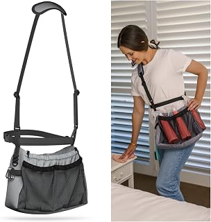 Cleaning Bag with Shoulder & Waist Strap for Essential Cleaning Supplies. Use As A Cleaning Apron Or Cleaning Caddy Durable Fabric Cleaning Supply Caddy Keeps Bottles Upright & Prevents Spills