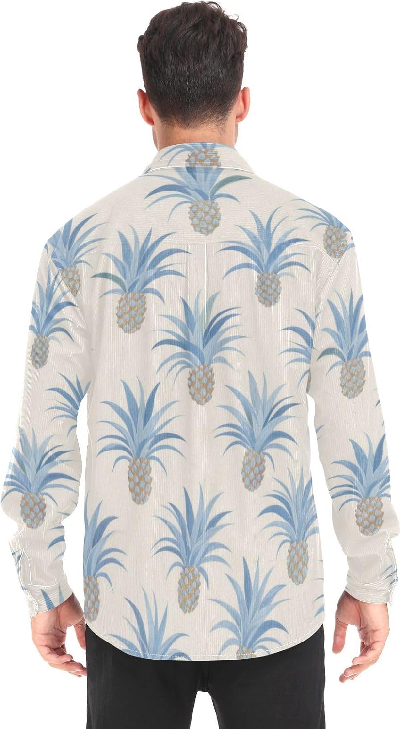 Pineapple Summer Blue Beige Woolen Cord Fabric Mens Rugby Shirts Long Sleeve for Women Casual with Pockets