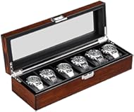 BEWISHOME High-End Watch Box&comma; 6 Slot Wooden Watch Case with Large Glass Lid&comma; Wooden Watch Storage&comma; watch holder Watch Organizer for Men&comma; Watch Display Case&comma; Brown SSH06Y