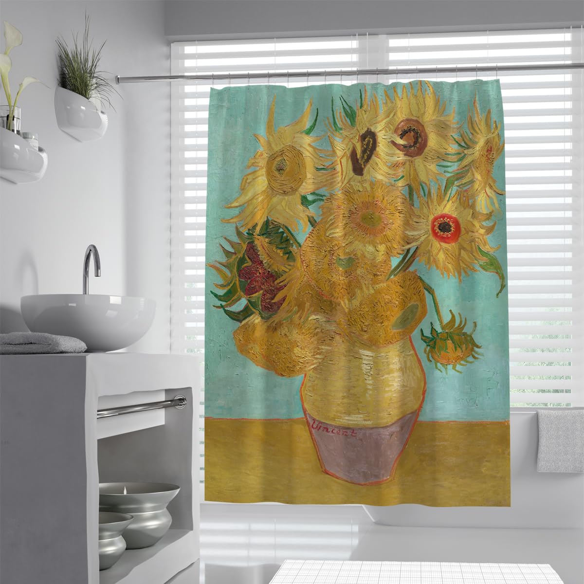 Olliar Home Shower Curtain Sunflower S For Bathroom 240X180 Classic Art Floral Bathroom Bathtub Decor Washable Waterproof Polyester With Hooks