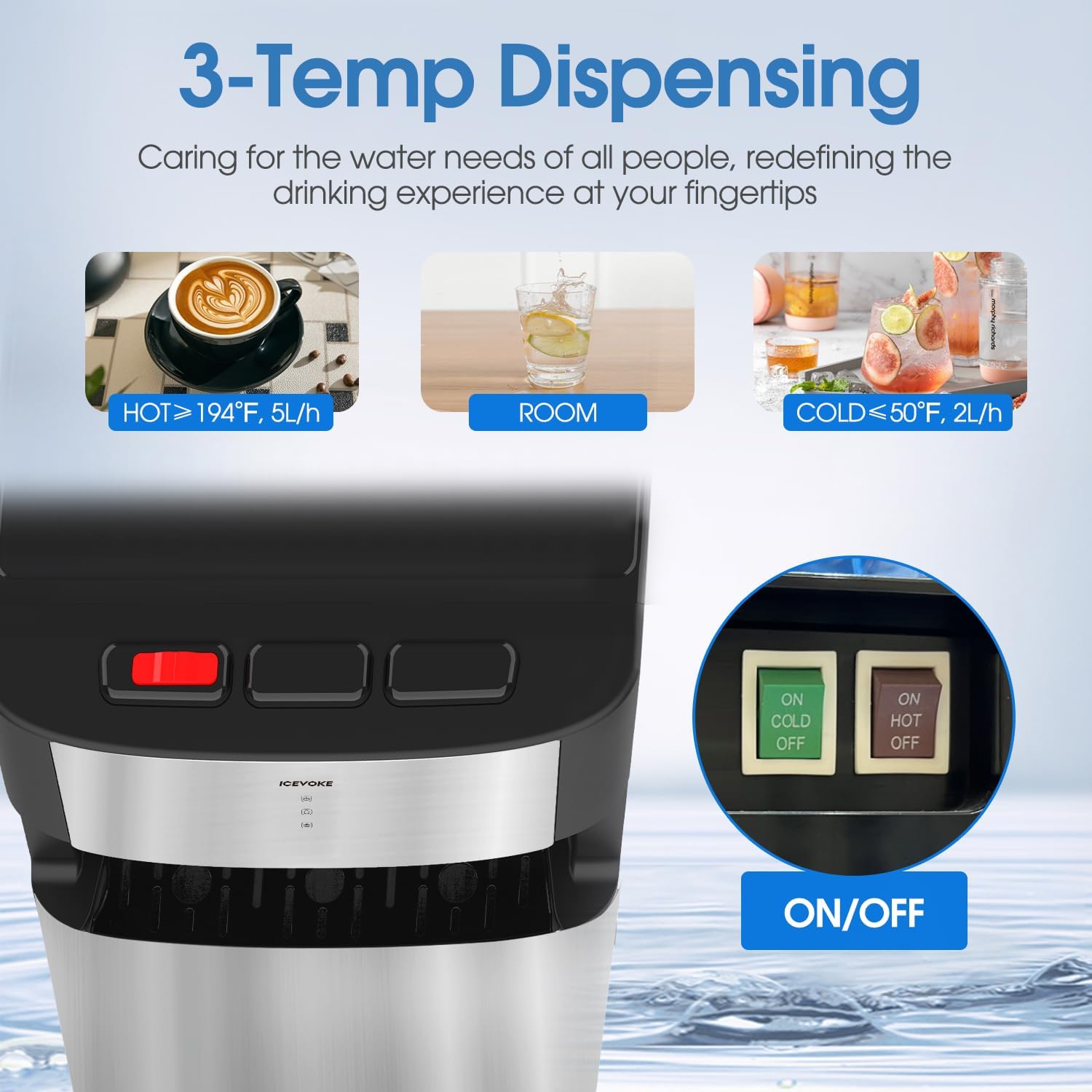 Self-Cleaning Bottom Loading Water Cooler Water Dispenser - 3 Temperature Settings - Hot, Cold & Room Water, Durable Stainless Steel Construction, Child Safety Lock - UL Listed