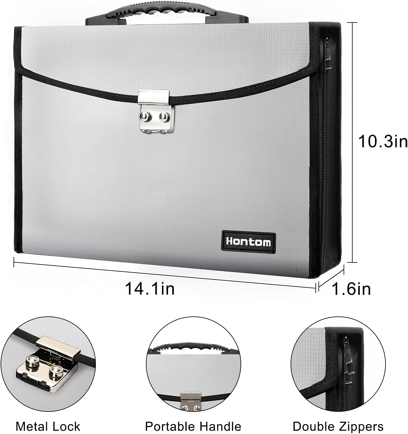 Document Folder, Fireproof and Water-Resistant ,24 Pockets Expanding File Folders with Lock, Important File Organizer, Business Briefcases with Zipper, Silver