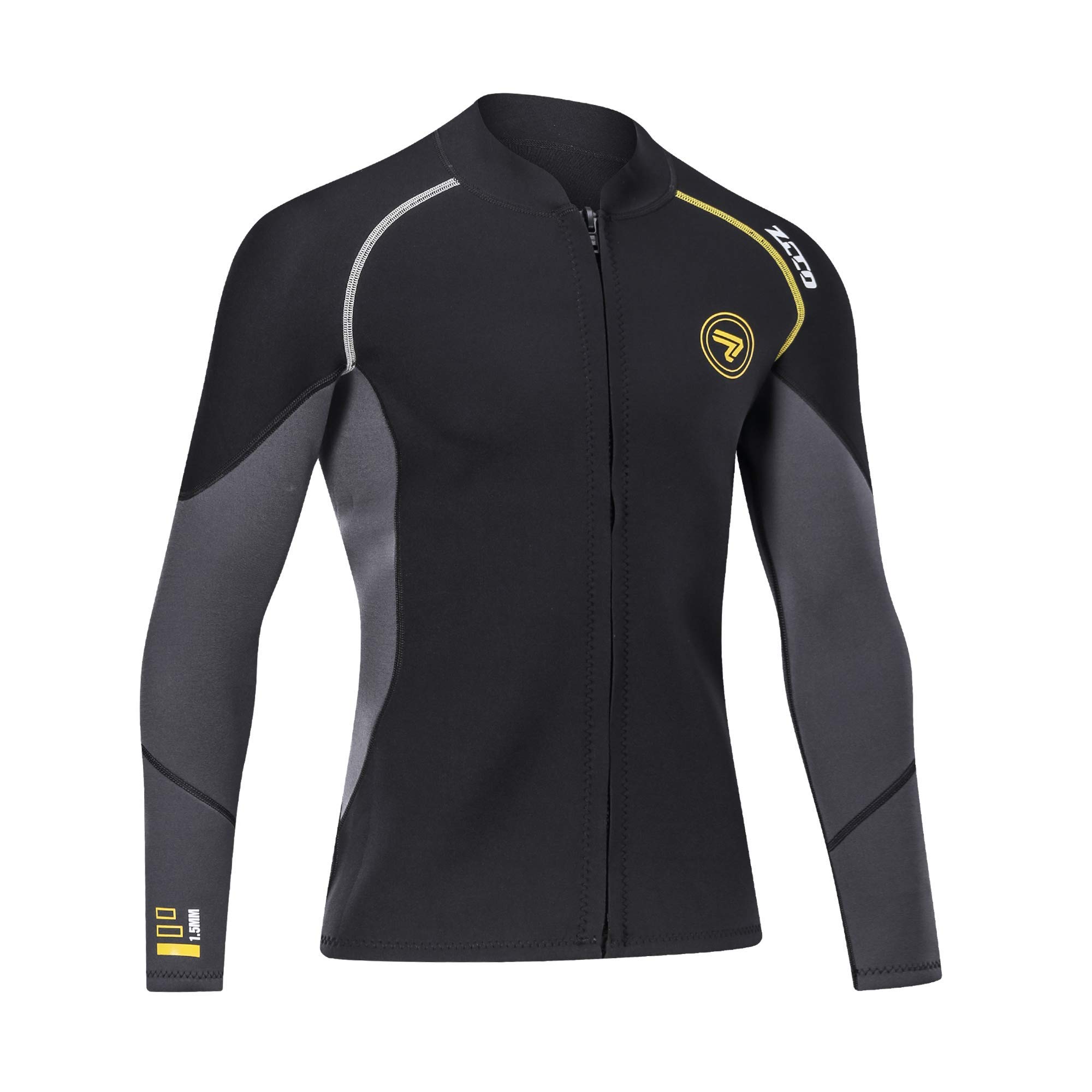 Wetsuit Top Men's 1.5mm Neoprene Wetsuits Jacket,Front Zipper Long Sleeves Diving Suit for Swimming,Snorkeling,Scuba Diving,Surfing (1.5mm-Black