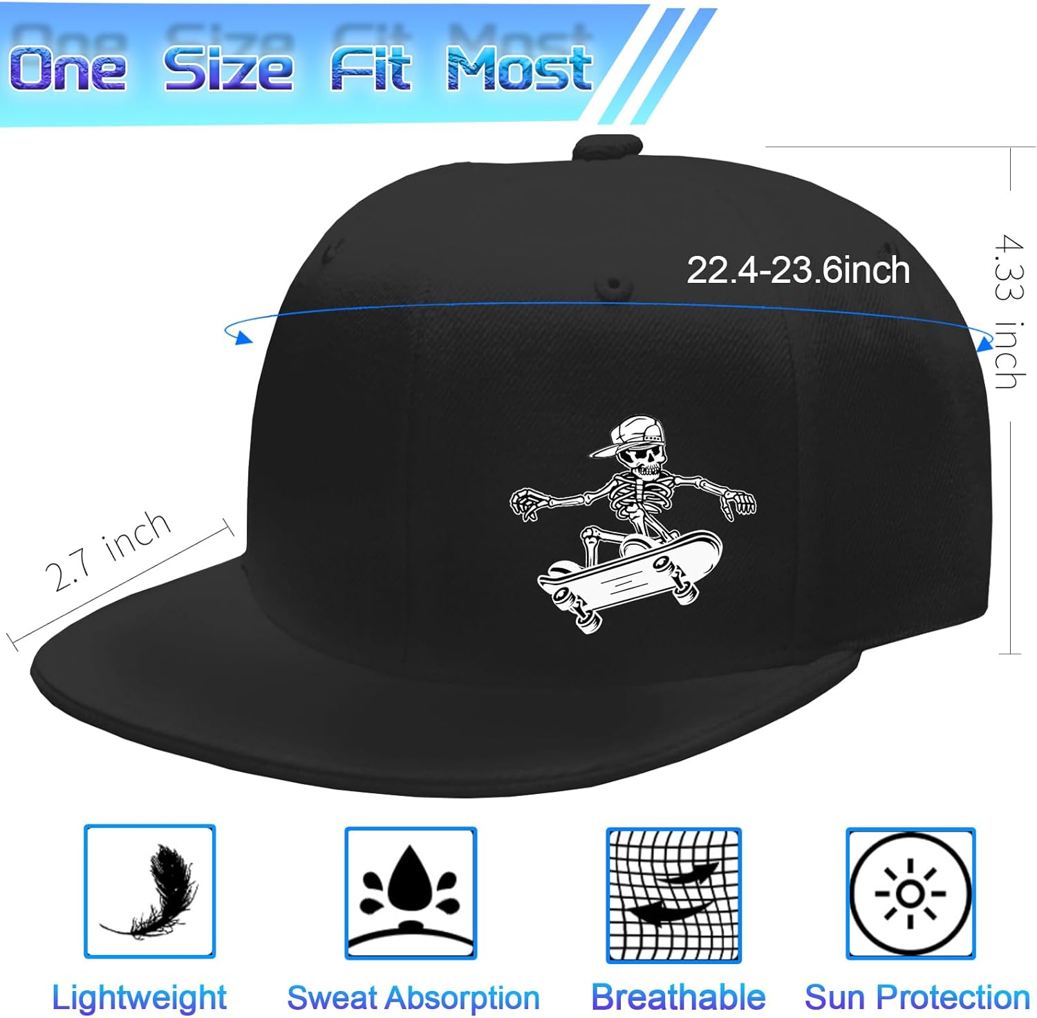 Snapback Hats for Men Flat Bill Hats for Men Fitted Hat Black Baseball Hats Hip Hop Caps - Image 2
