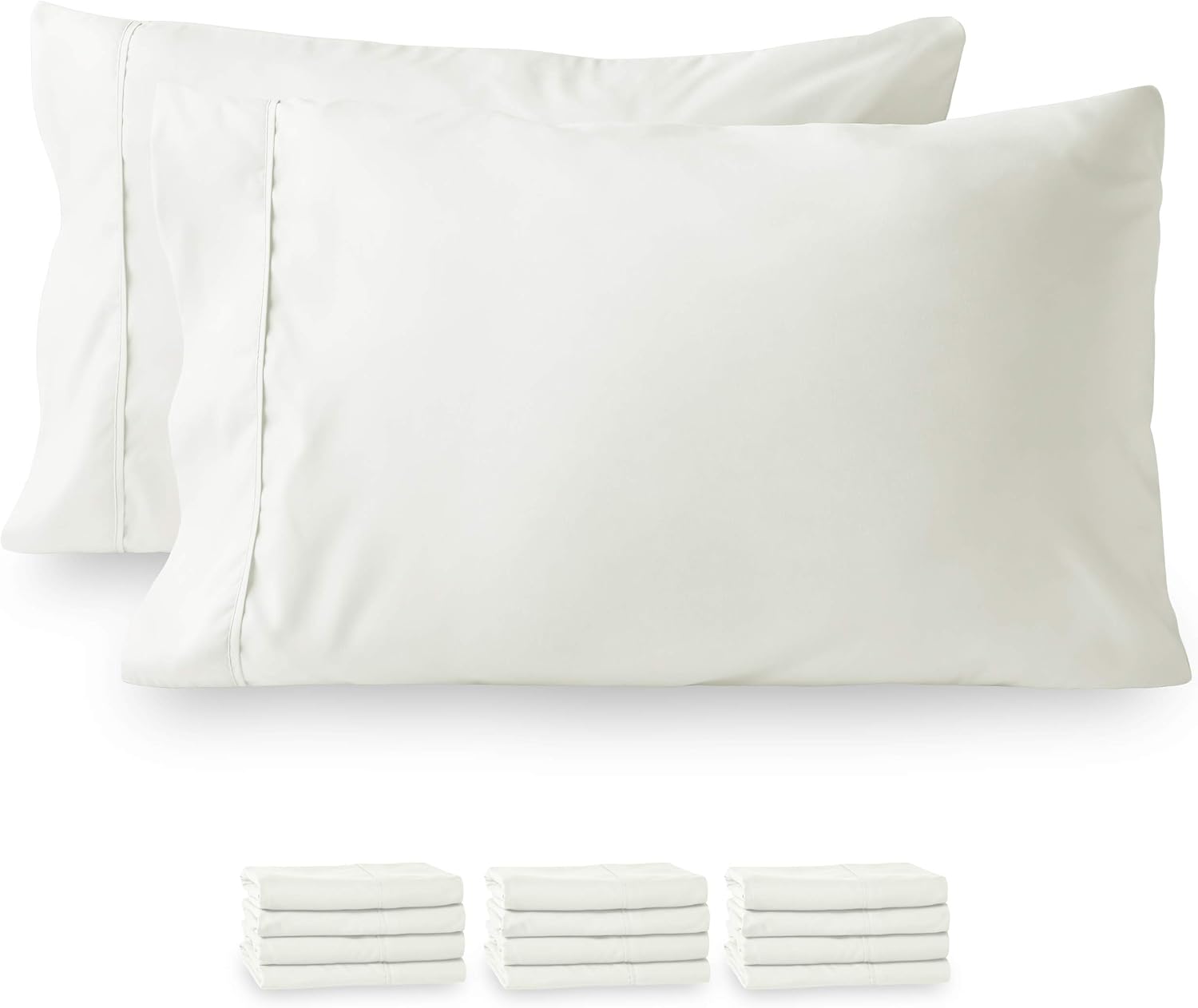 Bare Home 12 Pillowcases - Premium 1800 Ultra-Soft Collection - Bulk Pack - Double Brushed - Hypoallergenic - Wrinkle Resistant - Easy Care (Standard - 12 Pack, Ivory)
