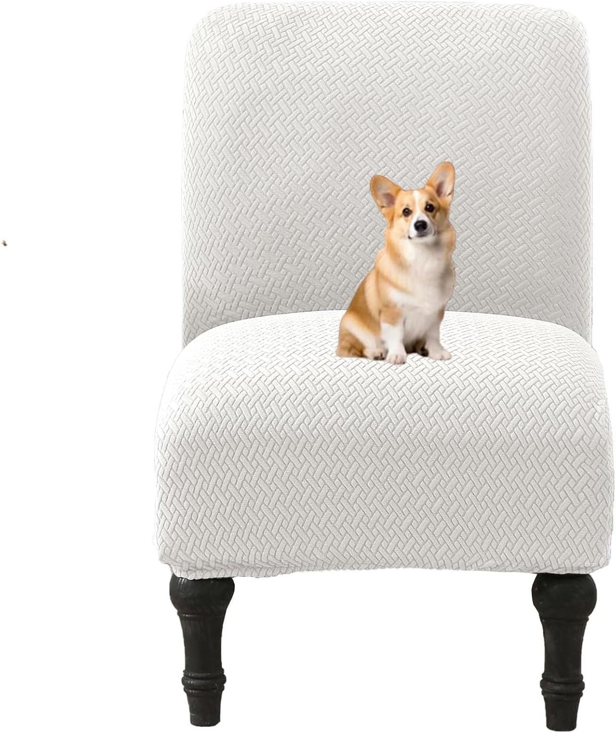 Jacquard Elastic Armless Chair Cover, 3D Pattern, Non-Slip Bottom Edge Design, Suitable for Multiple Scenarios(White,2pcs)