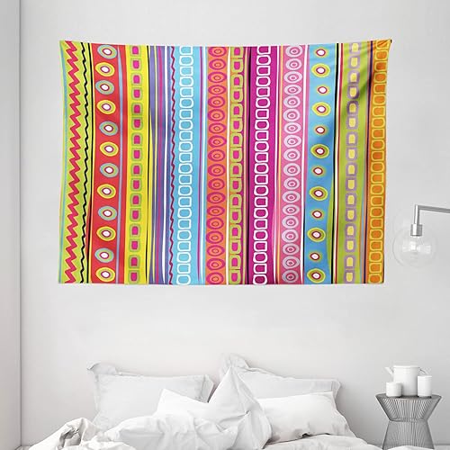 Miniatura 2 de Rayas para colgar en la pared Tapestry by ambesonne, Colorful Stripes Retro Círculos Boho Pattern 90 's estilo étnico Bright Rainbow  Art Print,