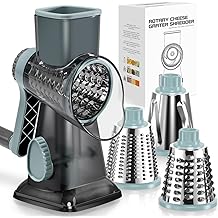 KEOUKE Rotary Cheese Grater Hand Crank Transparent - Shredder Slicer Grinder 3 Stainless Steel Blades, Stable Suction, Labor-Saving Handle, Safe Kitchen Tool for Cheese, Vegetable, Nuts, Chocolate
