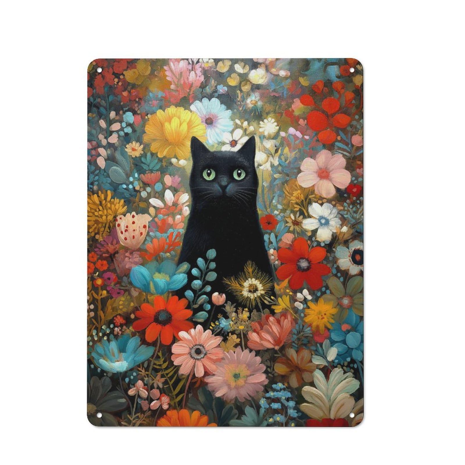 Junmoney Cat In Bloom Vintage-Inspired Tin Sign 40X30cm For Café Or Restaurant, For Cooler-Month Interiors With Vintage Character