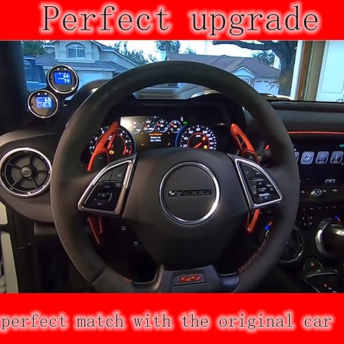 Miniatura 6 de Yoursme Cubierta de extensión de aluminio rojo para palanca de cambios para el volante, accesorios interiores para Chevy Chevrolet Camaro 2012-2015