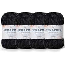 Fuzzy Chunky Chenille Yarn for Crocheting,Soft Plush Yarn for Hand Knitting,Bulky 4x100g 4x49.2yd Baby Blanket Yarn for Crocheting Amigurumi Yarns,Crochet Fluffy Velvet Yarn 4 Black
