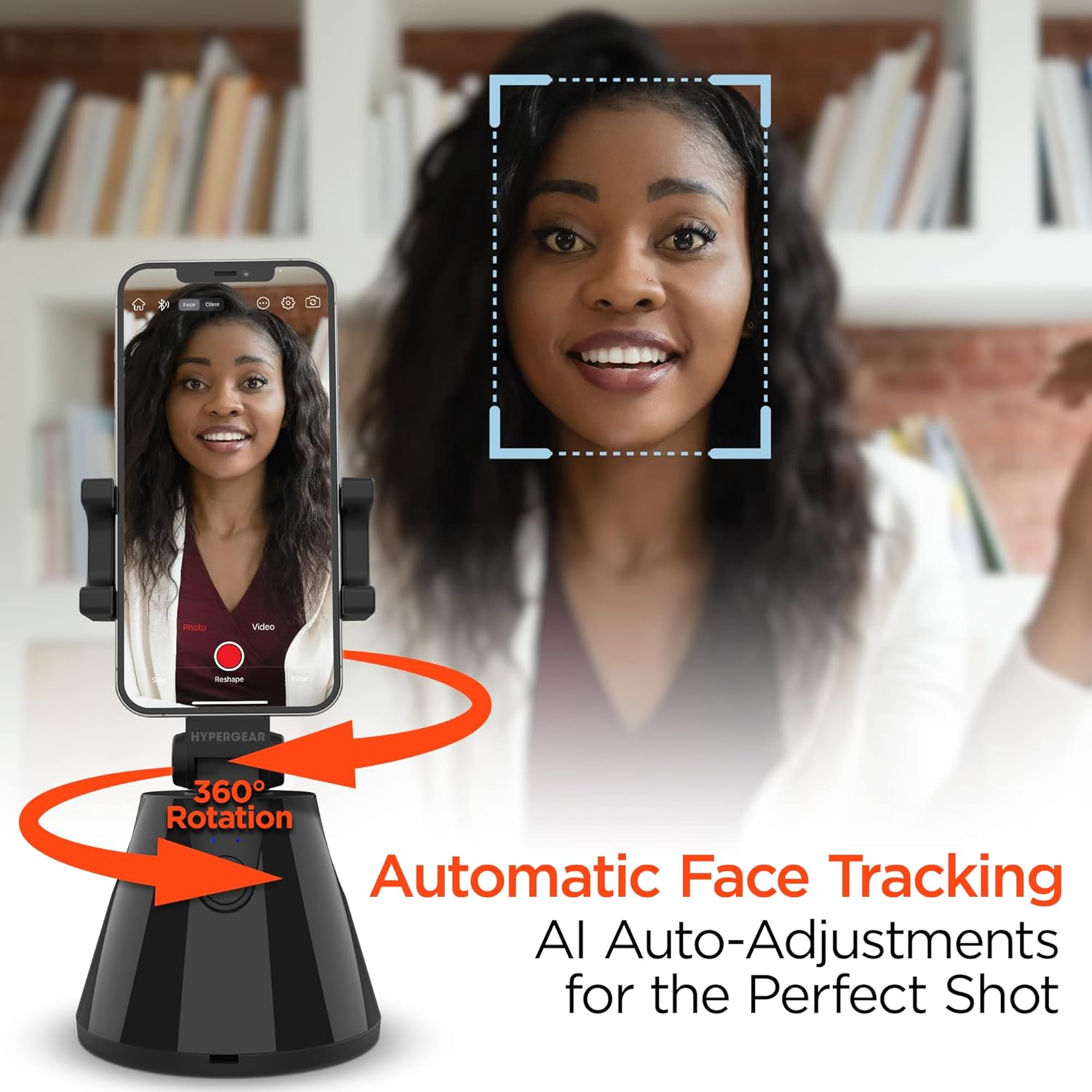 HyperGear HyperView Auto Face Tracking Tripod, Content Creator Essentials Shooting Phone Stand for Recording, Selfie Monitor Screen iPhone, Podcast Equipment, 360 Tripod for Cell Phone w/Body Tracker