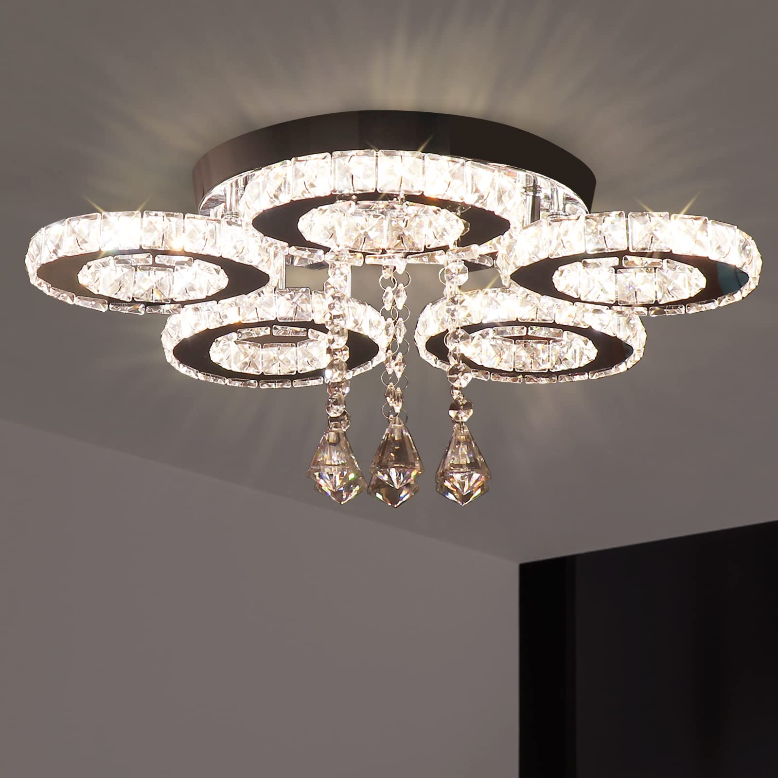 Buy Crystal Chandelier for Living Room, LED Ceiling Light with 5 Rings