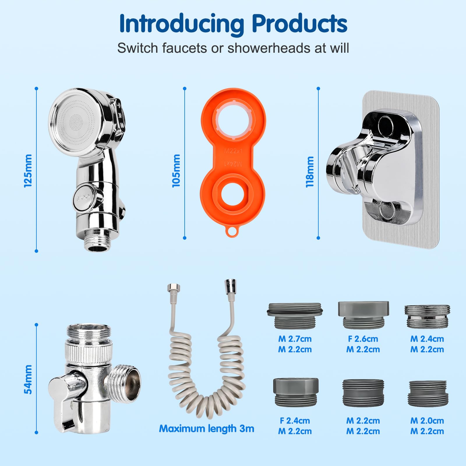 Doccetta per Lavandino Bagno con Tubo Estensibile 3M Doccino per Lavandino Cucina Doccetta Per Doccia,Doccetta per Bidet Doccino per Bidet Set Soffione Doccia con 6 Adattatore per Doccia e Bide