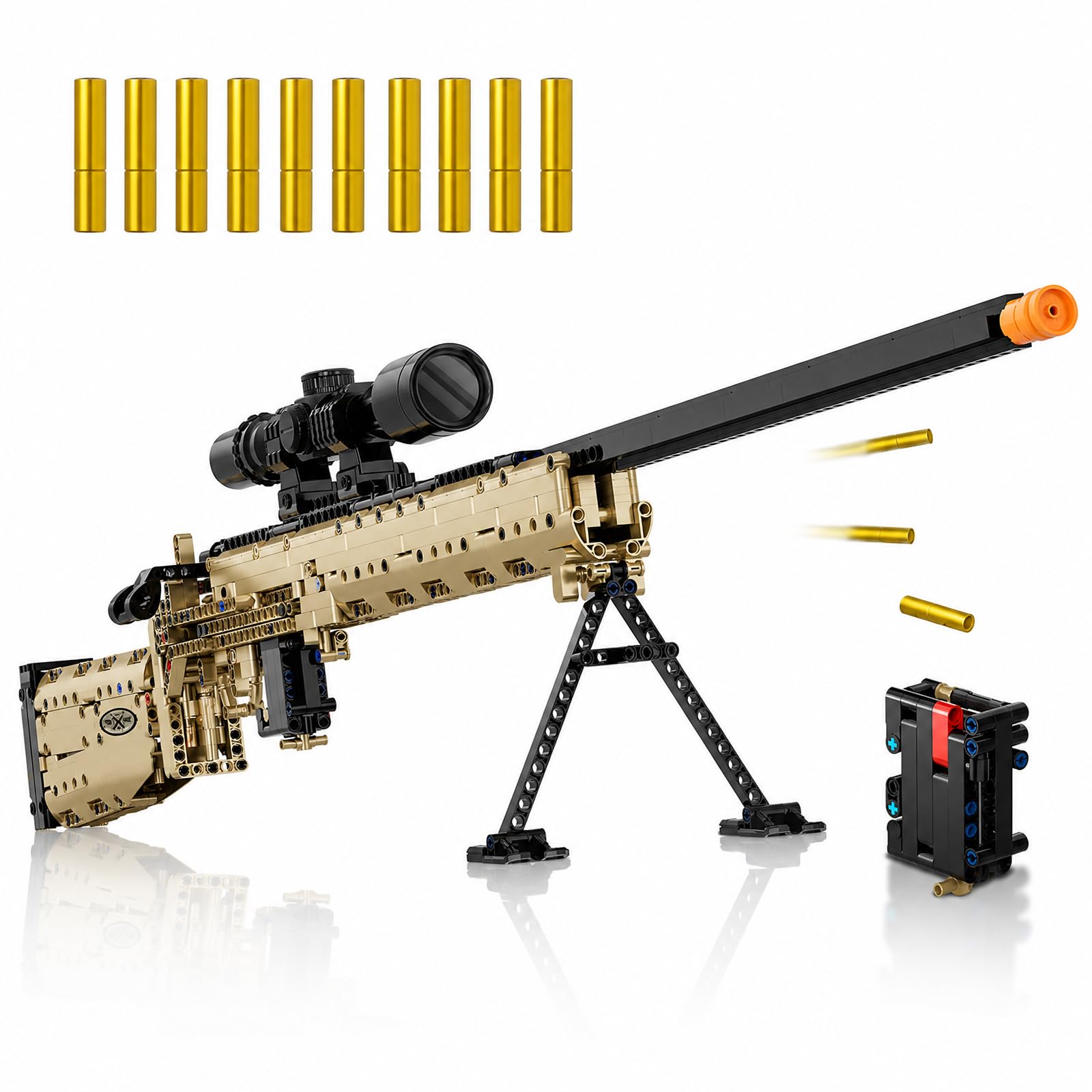 Baustein Gewehr Bausatz, 1:1 M24 Waffen Modell Spielzeug für Kinder | 1380Stk Schießbare Scharfschütze Pistole Sets, Militär Sturmgewehr Klemmbausteinel Geschenk für Jungen 8+ Erwachsene Männer