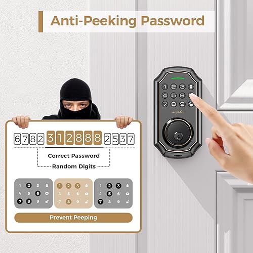 Miniatura 9 de Arpha Cerradura de puerta de entrada sin llave, teclado inteligente WiFi, cerrojo de puerta delantera, compatible con control de voz Tienda Alexa,
