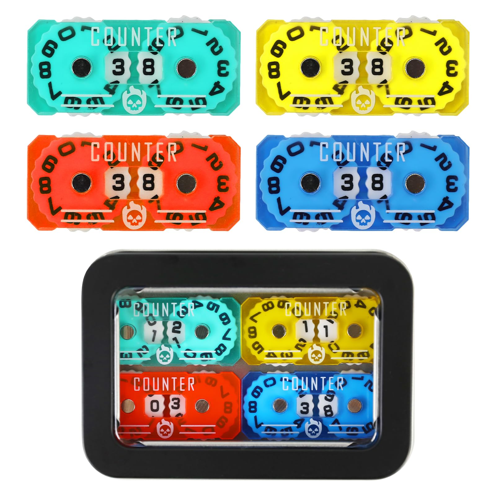 FIGURESLAB 4Pcs MTG Life Counter Twin Digits with Metal Box, Health Tracker Life Counter for MTG Magic Card Games Accessories, Compatible with Magic the gatering Tabletop RPG D&D CCG TCG Board Games