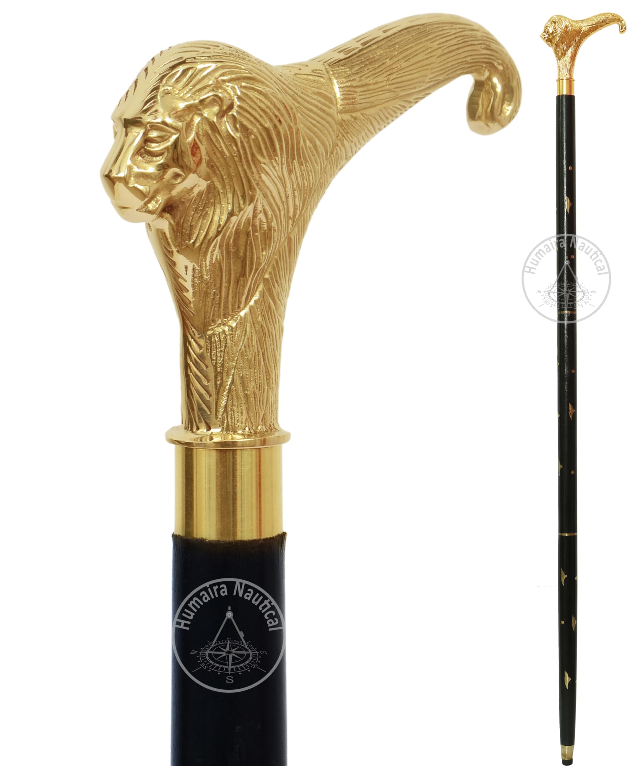 Samara Nautical Solid Brass Lion Head Handle Wooden Walking Stick Cane Vintage Designer Handmade