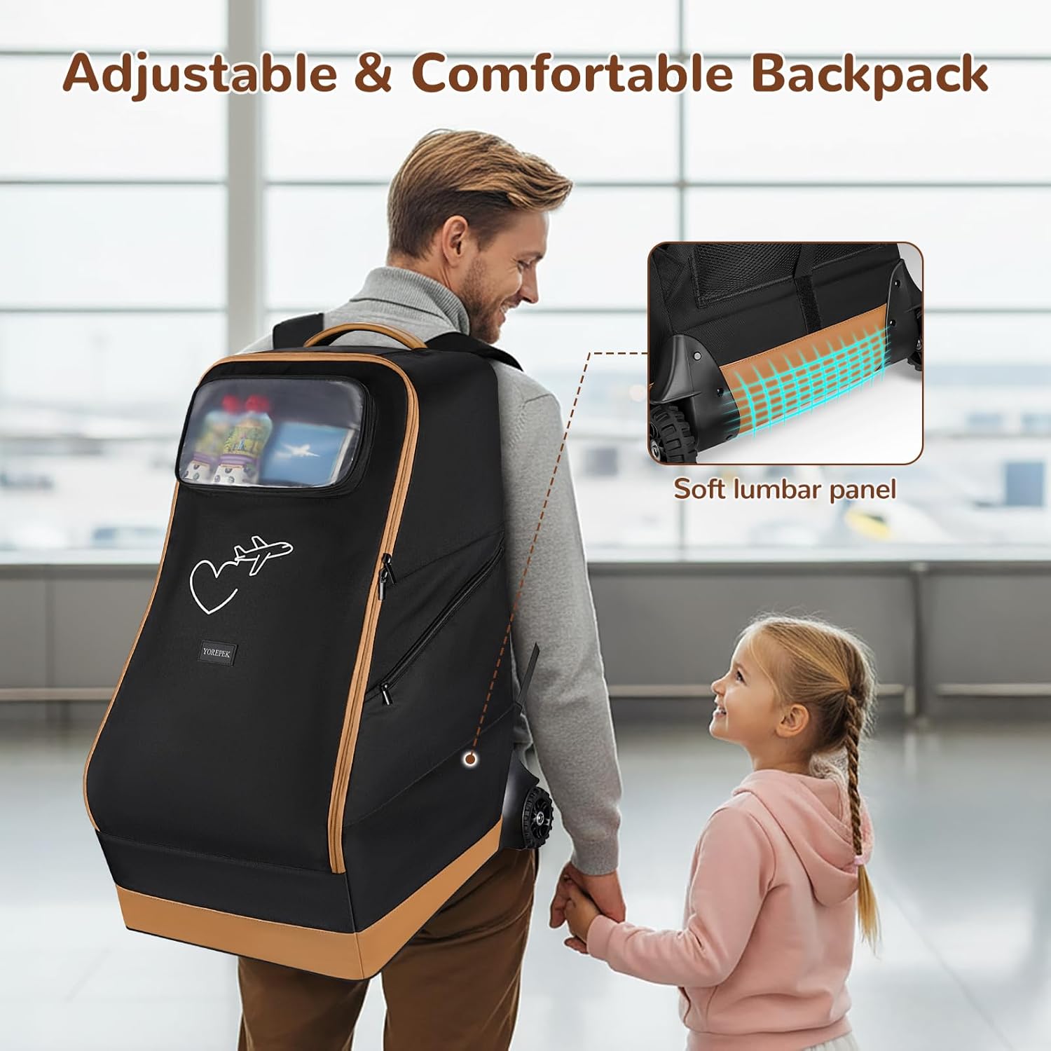 YOREPEK Padded Car Seat Travel Bag for Airplane, Gate Check Carseat Backpack for Air Travel, Rolling Car Seat Travel Bag for Airplane