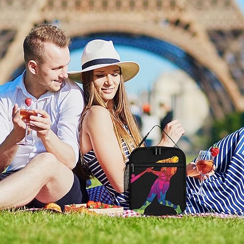 Miniatura 8 de Bolsa de almuerzo de dibujos animados de jugador de béisbol, lonchera de capacidad portátil, bolsa de almuerzo grande reutilizable para hombres y