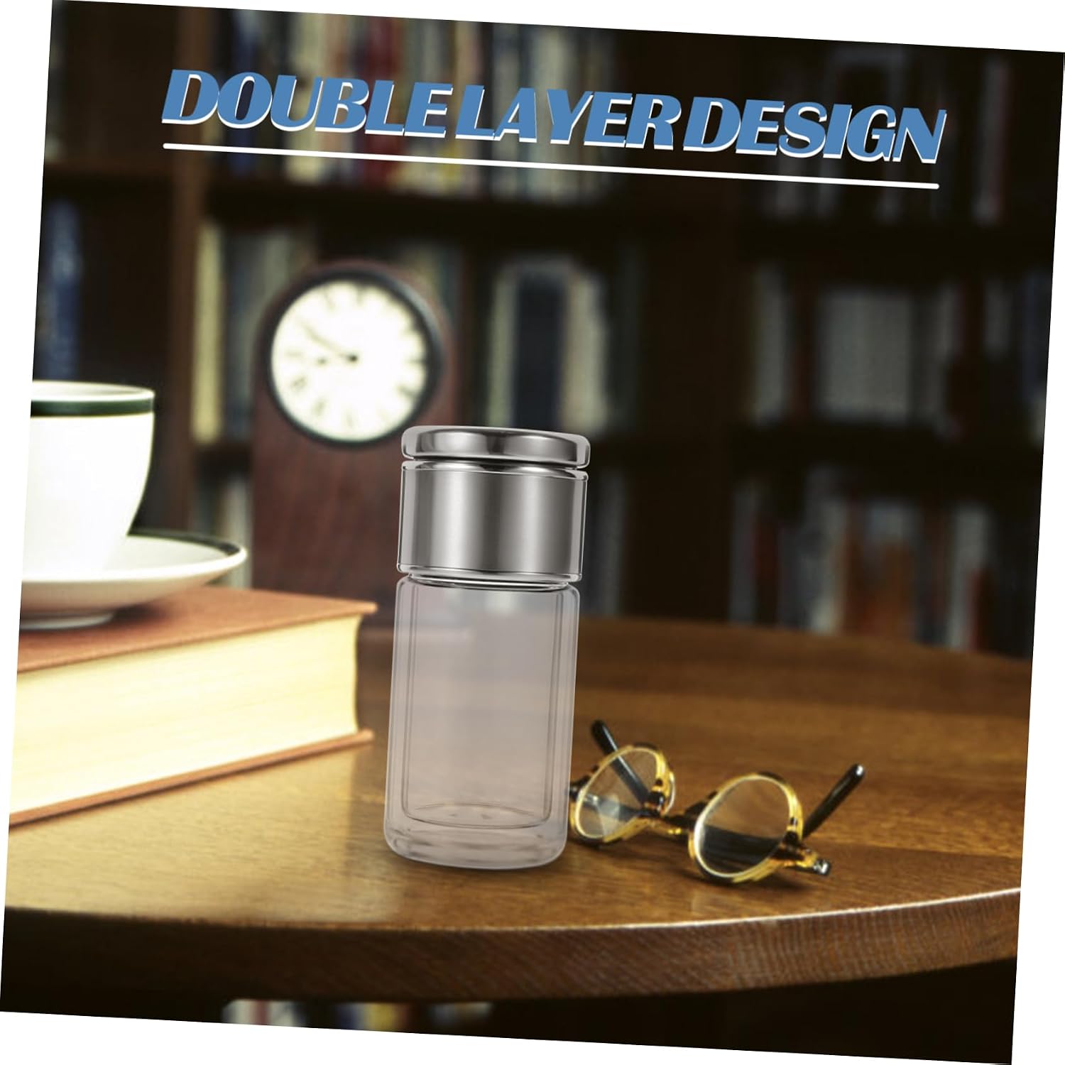 Double Layer Glass Water Bottle with Lid and Tea Strainer Portable Insulated Tumbler for Office Use for Drinks