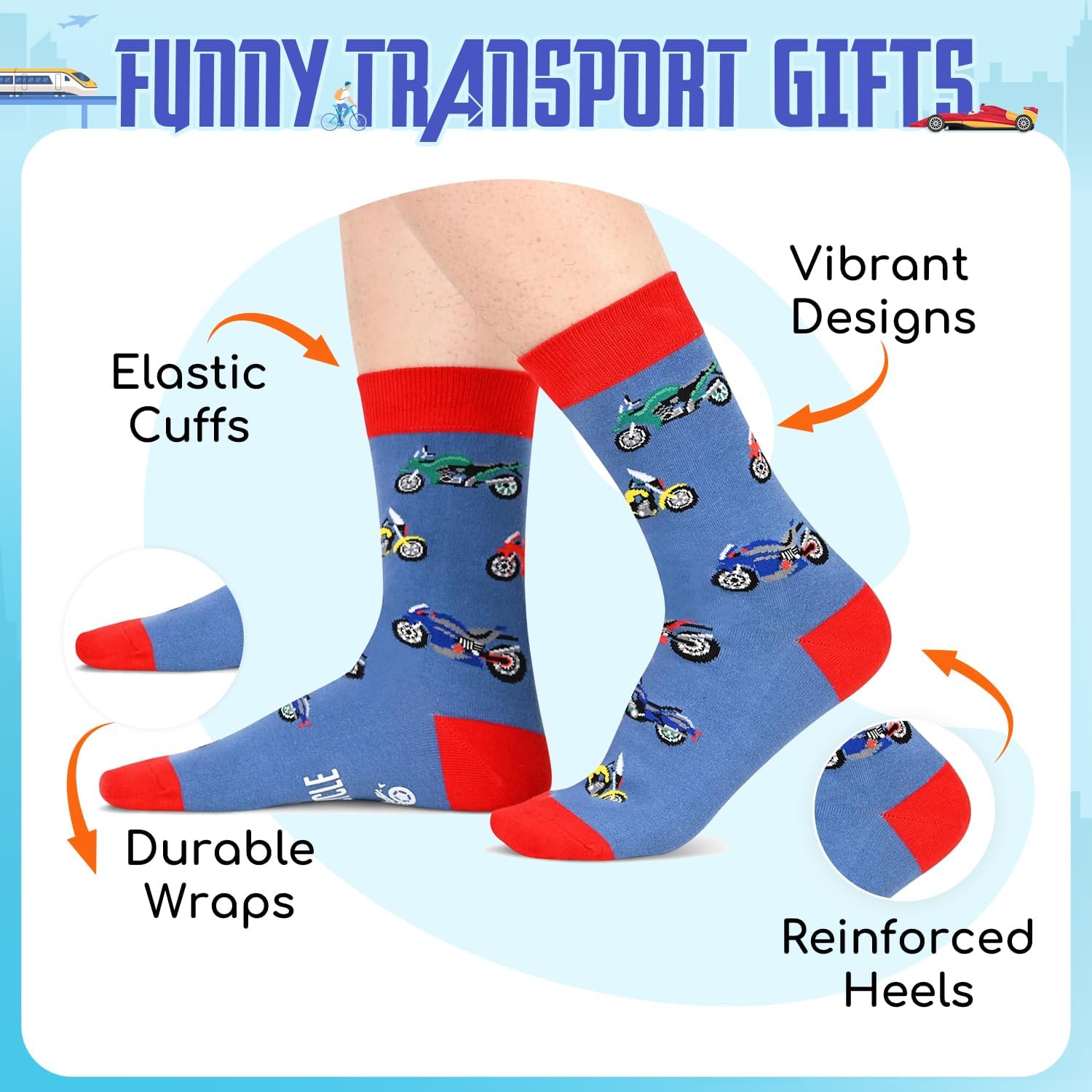 HAPPYPOP Transportation Gifts - Motorcycle Train Railroad Socks, Motocross Socks 2 Pack - Image 3