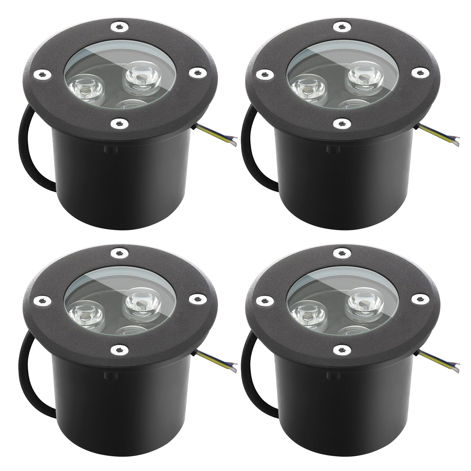 Foco Empotrable Exterior Iluminacion LED (4 unidades, 3 W, IP65, empotrable exterior, 270 lúmenes, 3000 K, foco exterior LED, empotrable, para terraza jardín, camino 220 V, redondo, negro