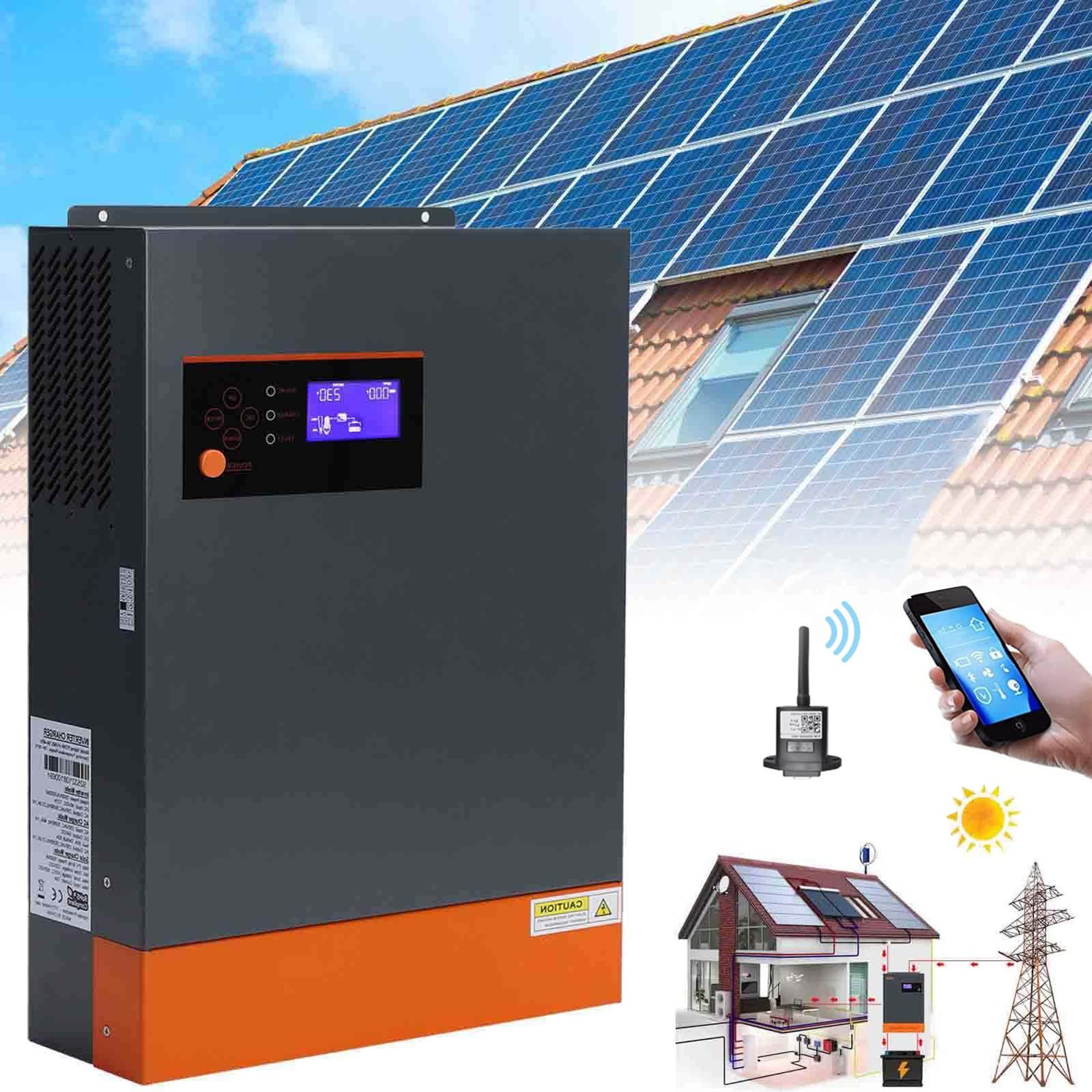 Onduleur Solaire Hybride 6,2 KW (Pv60-500vdc), Onduleur PhotovoltaïQue 48V - 220/230V, Prend en Charge La Connexion ParallèLe (Triphasé), Chargeur Mppt 120A, Fonctionne sans Batterie