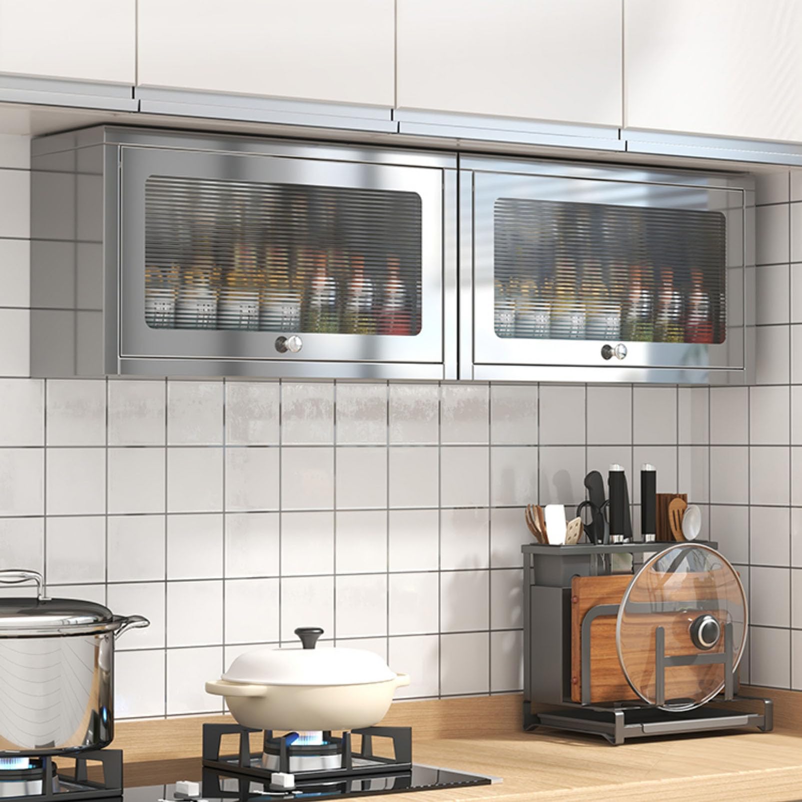 Armadietto da parete in acciaio inox con anta ribaltabile, salvaspazio, organizer versatile per garage, sala attrezzi, hotel e mense, durevole ed elegante