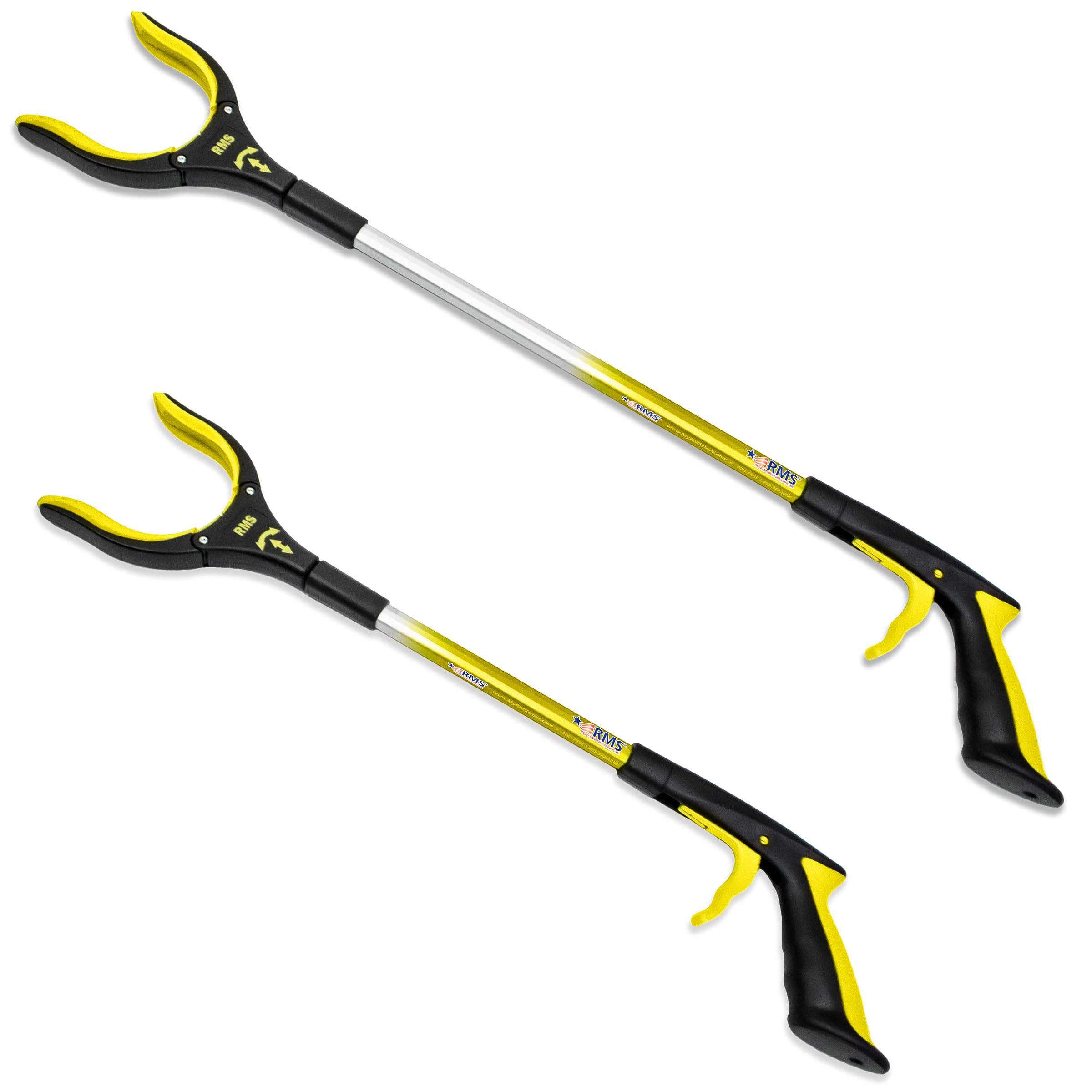 RMS 2-Pack 34 Inch and 21 Inch Grabber Reacher with Rotating Jaw - Mobility Aid Reaching Assist Tool