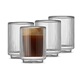 Haven Fluted Stackable Espresso Cups Set of 4, 2.5oz Ribbed Double Wall Glasses, Stacking Insulated Coffee Cup Set, Small Glass Coffee Cups for Espresso Machine Accessories