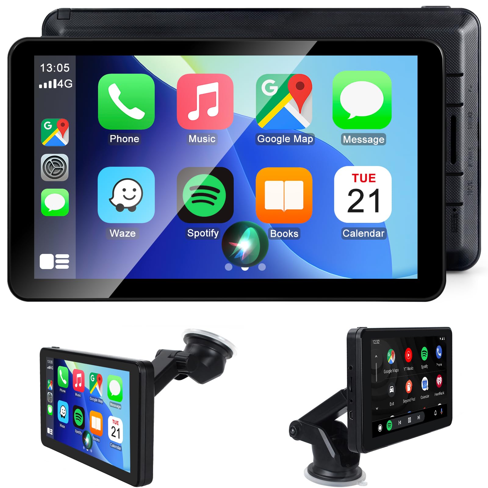 Wireless CarPlay Android Auto Screen Car Stereo for CarPlay 7" HD Touch Screen Portable Navigation AirPlay Video Music Player Bluetooth WiFi Voice Control Mirror Link