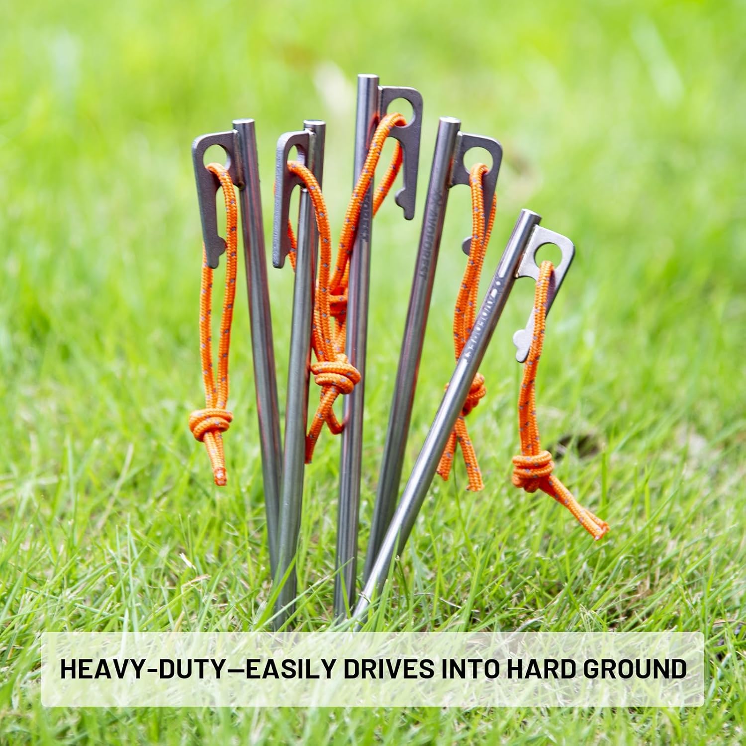 Heavy Duty Tent Stakes - Thick Titanium Camping Stakes with Reflective Pull Cords, 12-Inch Ultra-Lightweight Ground Anchors Rust-Proof Tent Pegs for Hard Ground, Canopy & Tarp (8 Pack)