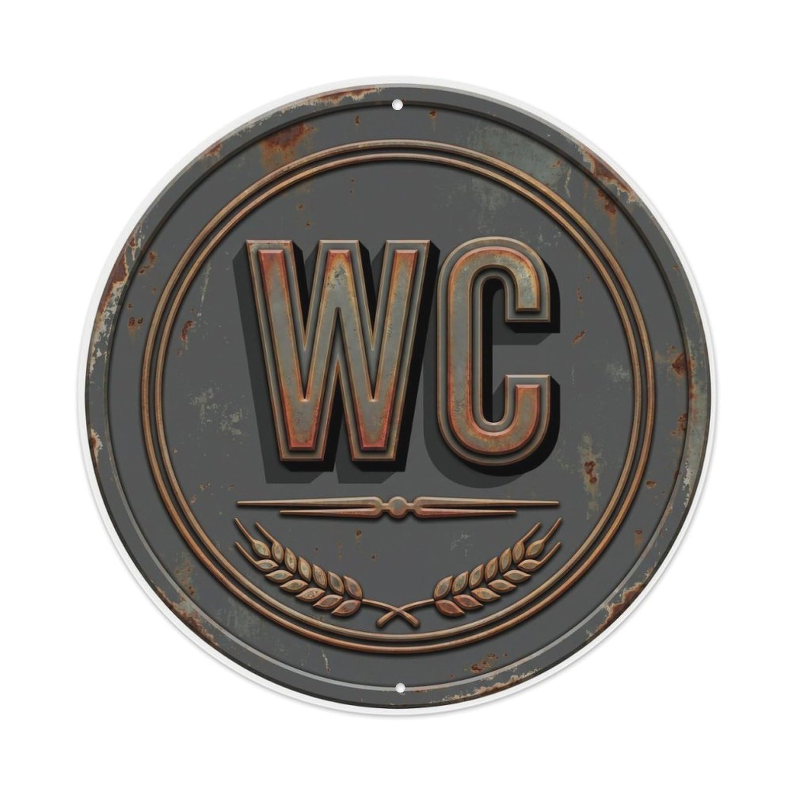 Toilet （WC） Faded Graphite Wall Metal Tin Sign Plaque Wall Decor for Cafe, Club Bar, Office, Home Garden Round Metal Poster 8x8Inch