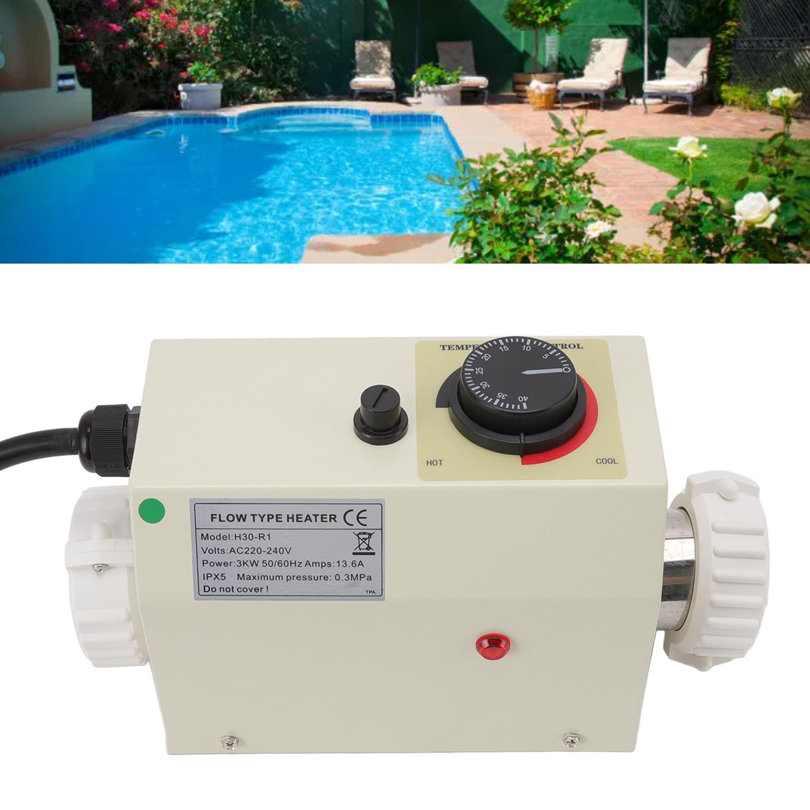 Qcwwy Elektryczny Podgrzewacz Wody o Mocy 3 KW Grzejnik Termostatyczny do Wanny z Hydromasażem z konstrukcją ze Stali Nierdzewnej Funkcja Stałej Temperatury Łatwa Instalacja do Wanny z Hydromasażem w