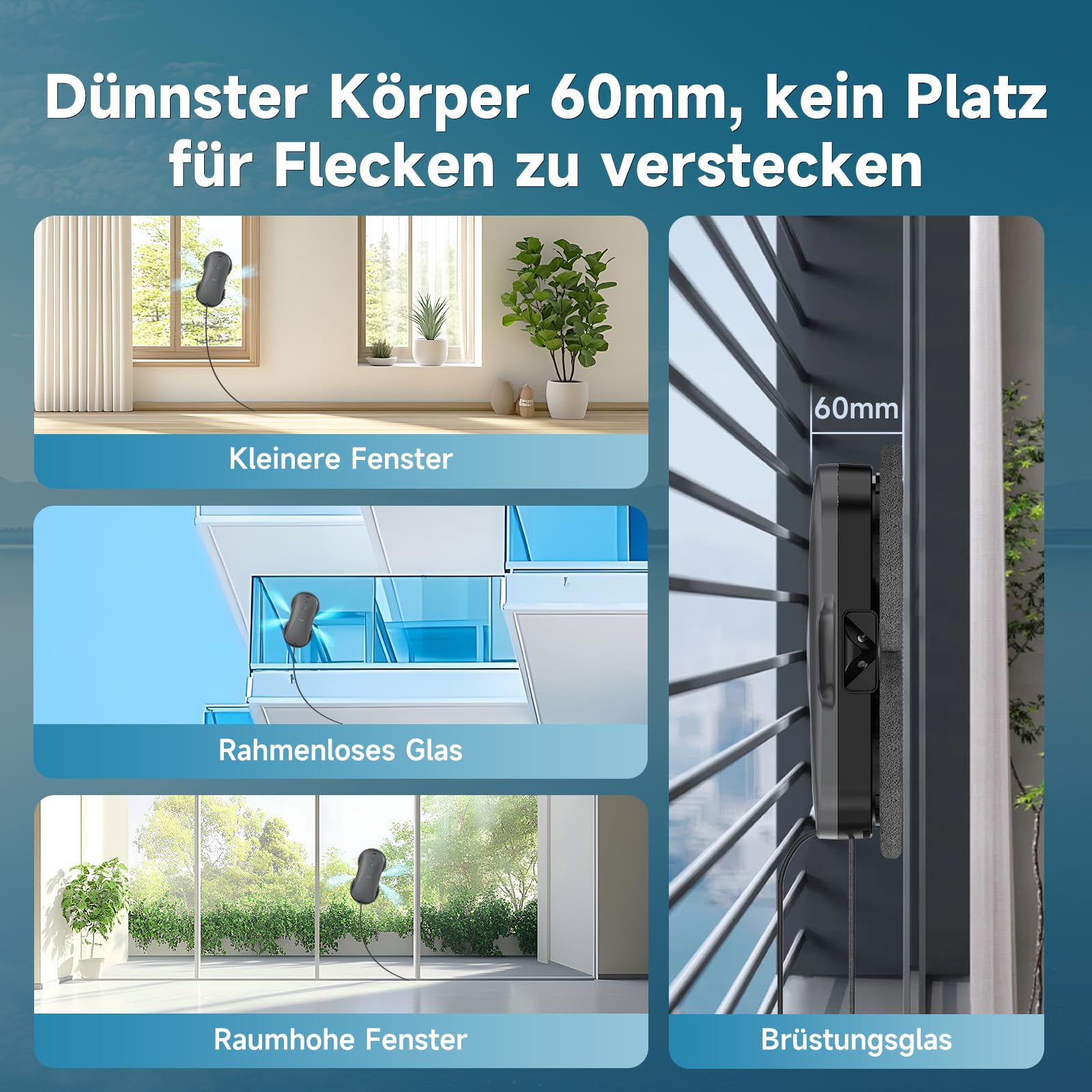 tuntun W12pro Fensterputzroboter,4-Wege-Doppeldüsensystem,5300Pa Elektrischer Fensterputzer,Intelligente Wegplanung,Integrierte Aufbewahrungsbox,Für Glatte Oberflächen geeignet