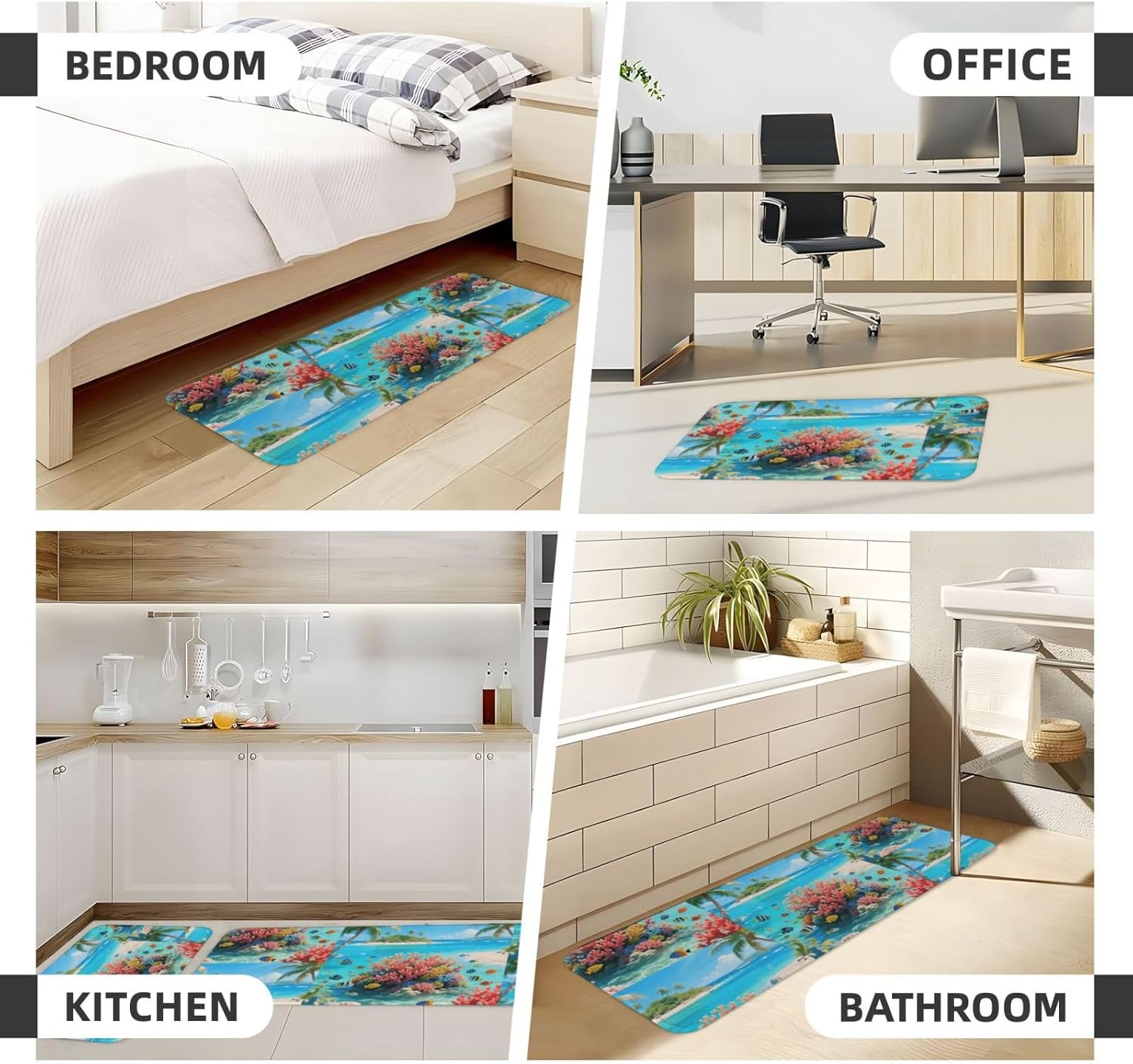 Island Corals Kitchen Rugs Set of 2, Cushioned Anti-Fatigue Kitchen Mats for Floor, Waterproof Comfort Standing Mat Absorbent Velvet Kitchen Runner Rugs 17"x30"+17"x47"