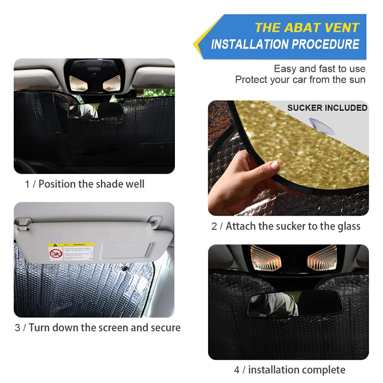 Gredecor Car Windshield Sun Shade Gold Glitter Sunshade Front for Truck SUV Blocks UV Rays Sun Visor Protector Keep Your Vehicle Cool
