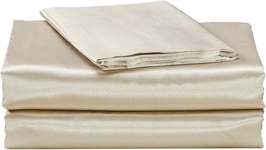 Flow's Linen Luxury and Soft Sexy Satin Short Queen Size 4-PCs Sheet Set Fits 22" Deep Pocket (Solid) Peacock Blue Color
