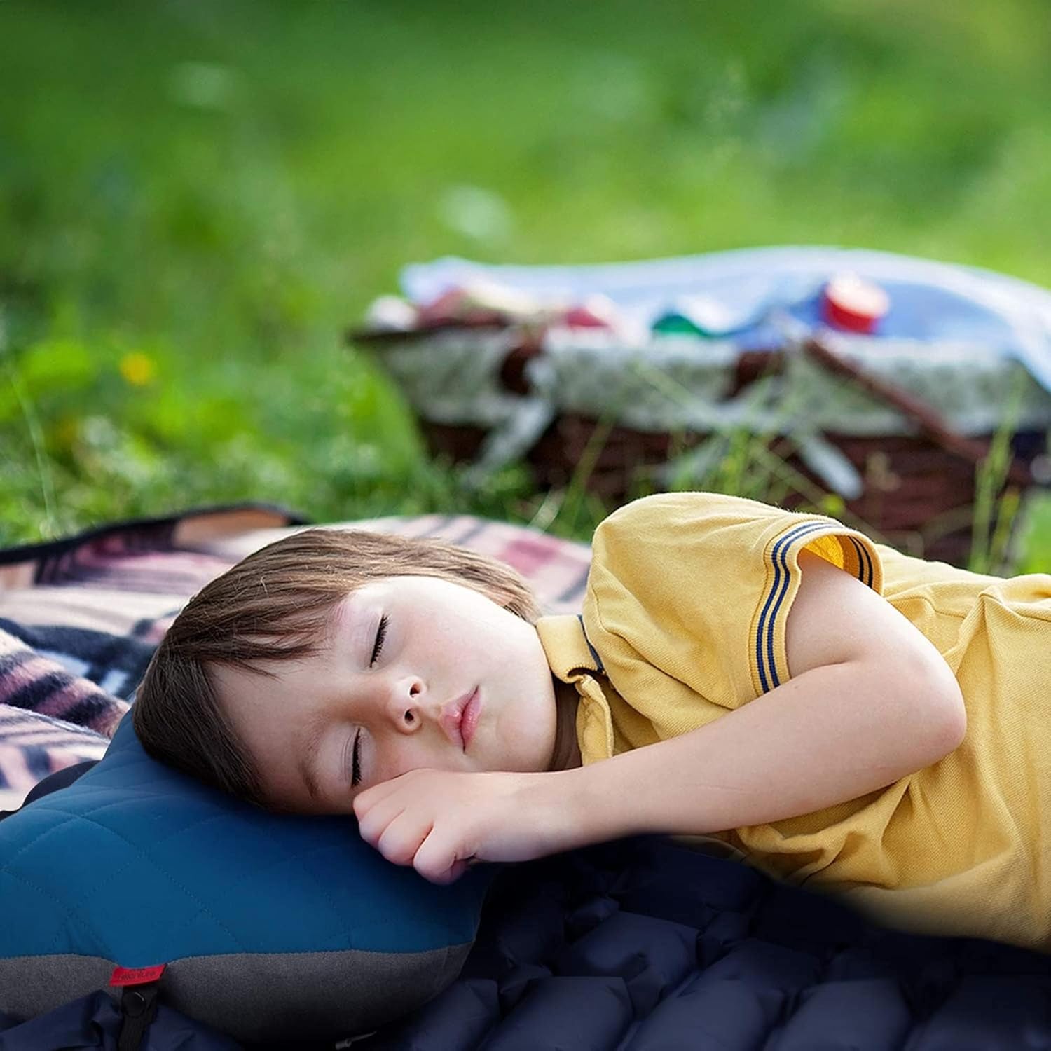 HIKENTURE Camping Pillow with Removable Cover - Ultra Light Inflatable Pillow for Hiking and Backpacking - Upgraded Comfort Ergonomic Air Pillow Neck Support - Soft Travel Pillow for Car, Beach (Blue)