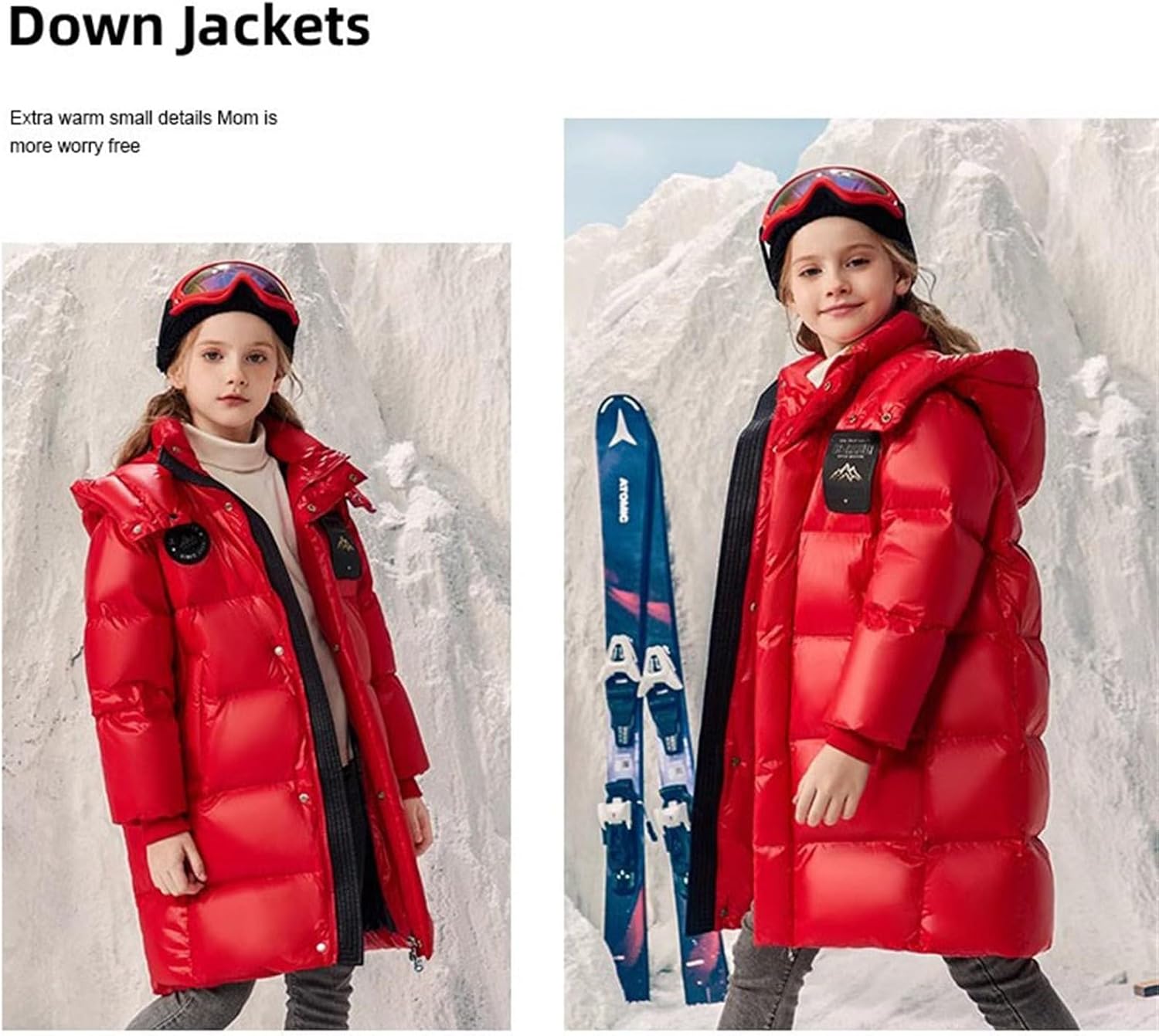 Boys Long Water-Resistant Hooded Parka Thick Down Jacket Girls Warm Winter Coat Heavyweight Down Puffer Jacket Windproof Coat