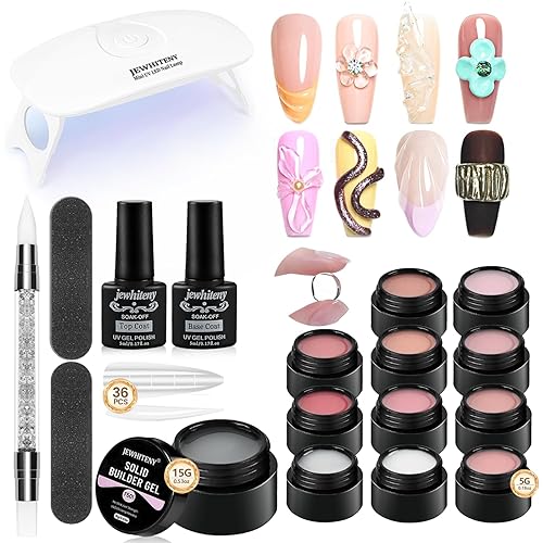 Miniatura 63 de JEWHITENY Kit de extensión de uñas de gel polivinílico de 14 piezas con máquina de taladro UV luz de uñas todo en un kit de inicio de poligel Juego