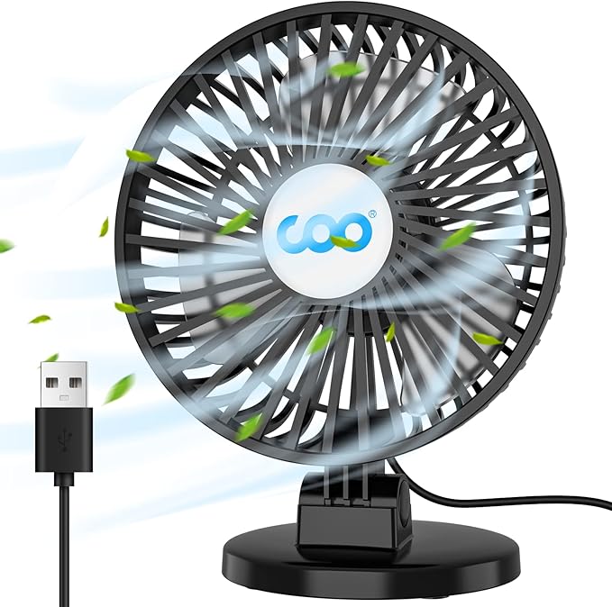COO Small USB Desk Fan 3 Speeds Powerful Airflow Fan