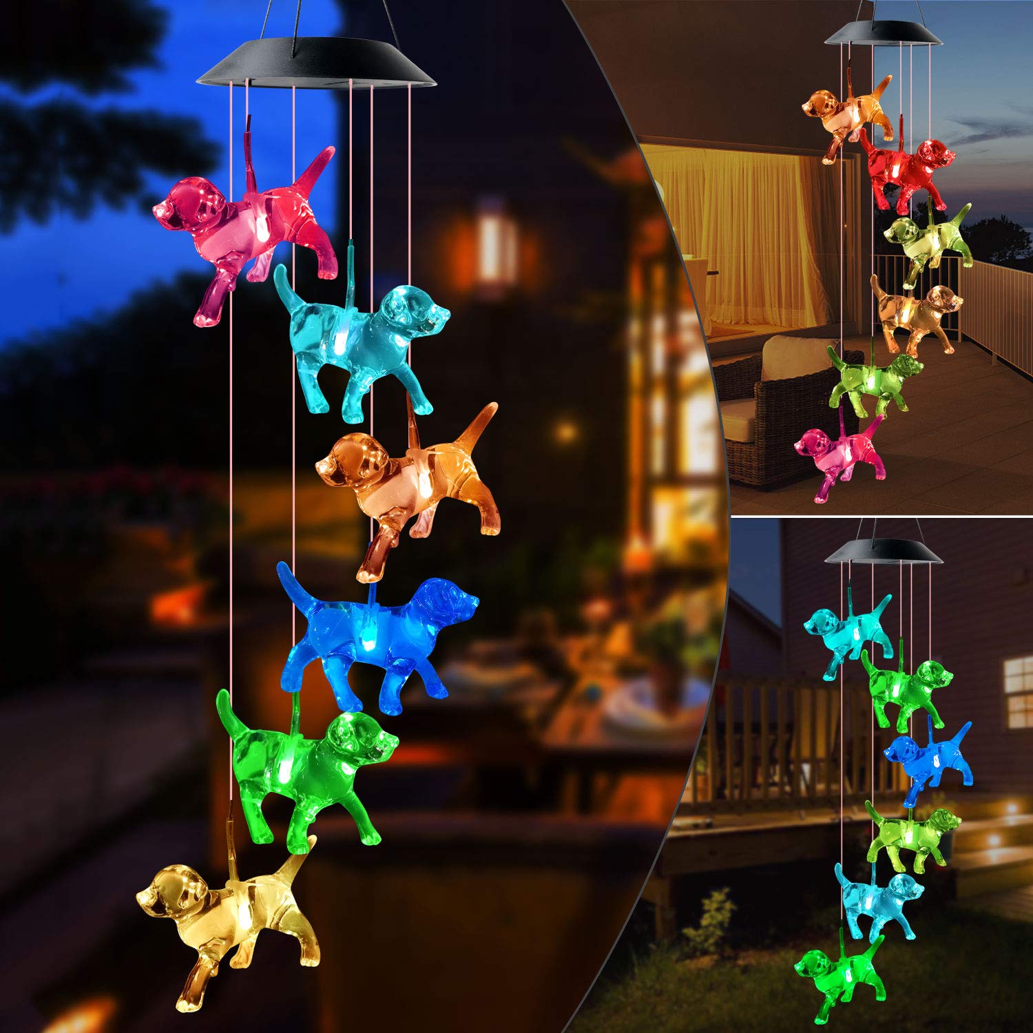 JOBOSI Dog String Light Wind Chimes, Solar Wind Chimes, Dog Gifts, Gifts for Dog Lovers, Cute Dog Decoration, Garden Decor
