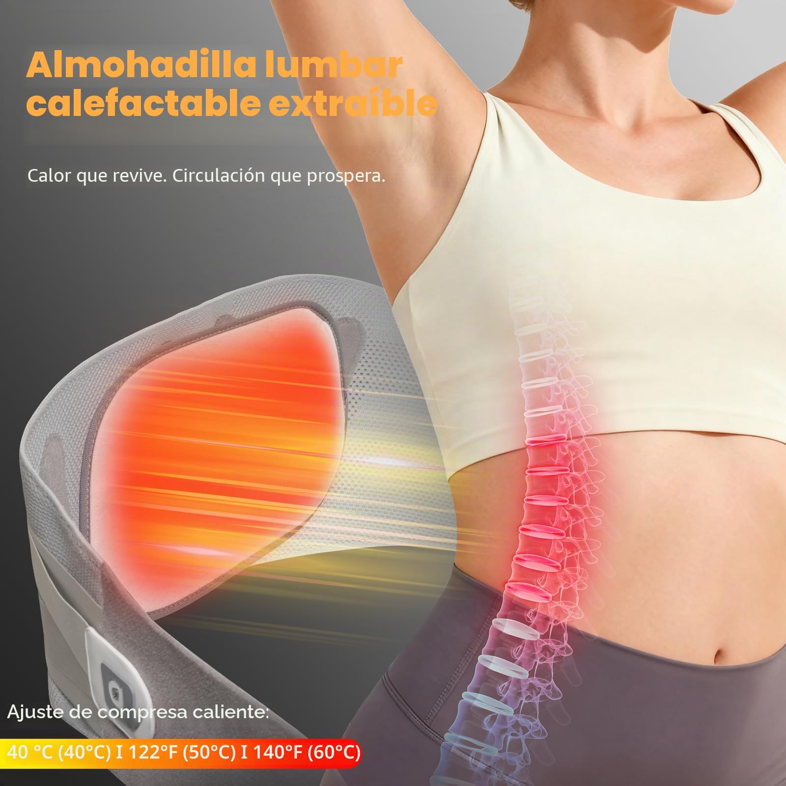 arboleaf Faja Lumbar Hombre y Mujer con Almohadilla Térmica y Barras Intercambiables, Cinturon Lumbar Soporte 360°, Faja Abdominal para Trabajo, Deportiva y Actividades Diarias, Alivio de Dolor - XL
