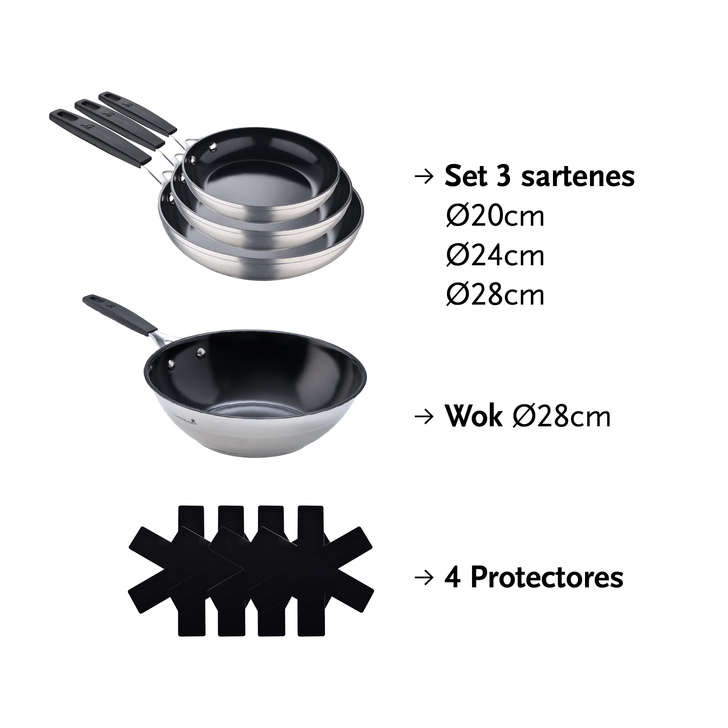Set 3 Padelle MasterPro Smart - 20/24/28 Cm, Alluminio Forgiato, Antiaderente Rinforzato, Per Tutti I Fuochi