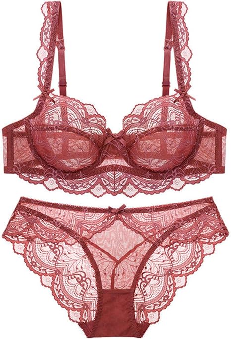 Amazon.co.jp: セクシーなレースの超薄い透明ブラジャーとパンティー