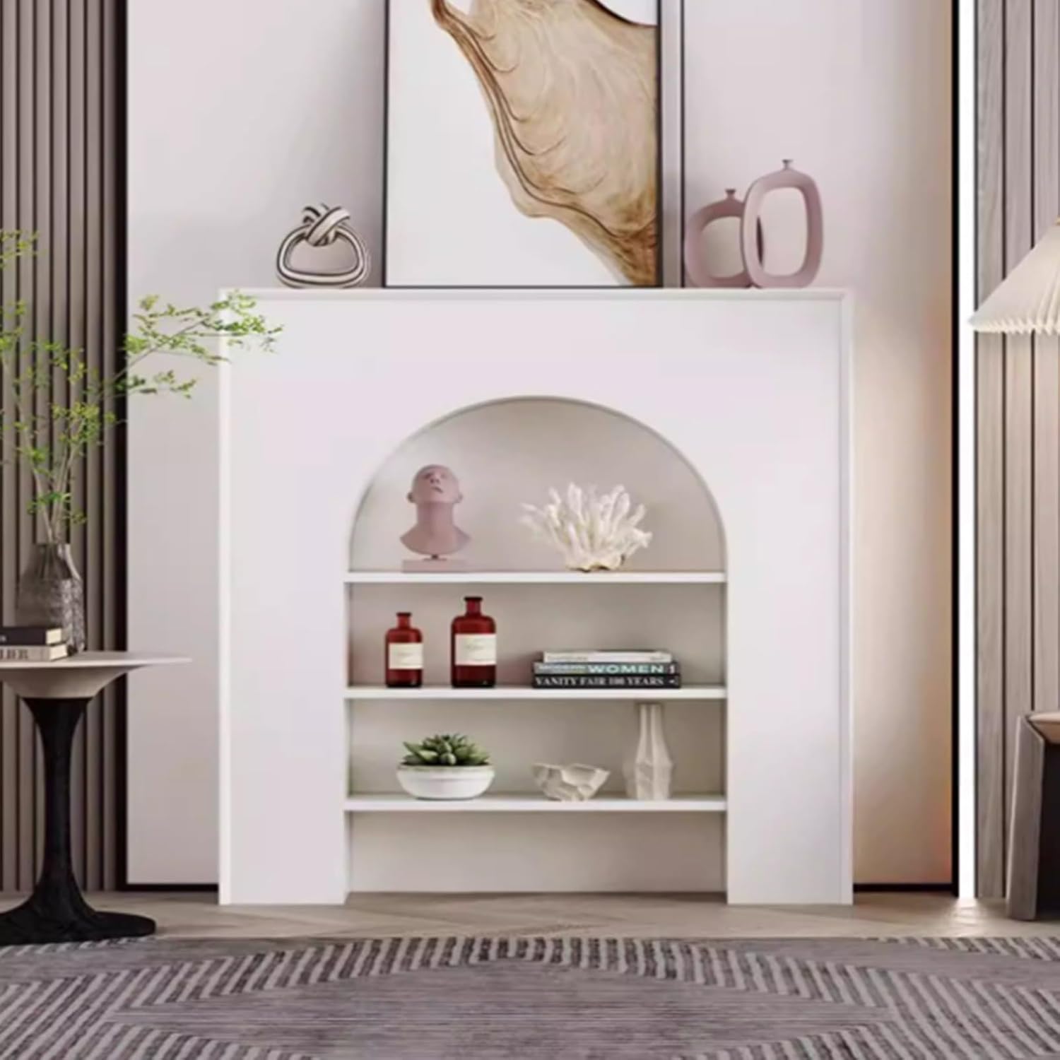 Fireplace Mantel Surround White Arched Fireplace Mantel Decorative Cabinet Freestanding Open Storage Shelf(Large)